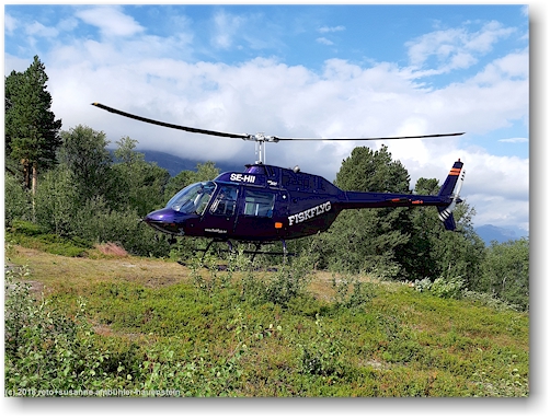 helikopter kurz vor dem abheben bei der fjaellstation saltoluokta