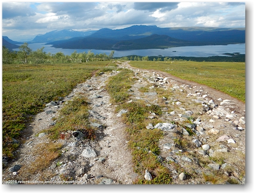 wanderweg bei saltoluokta mit langas im hintergrund