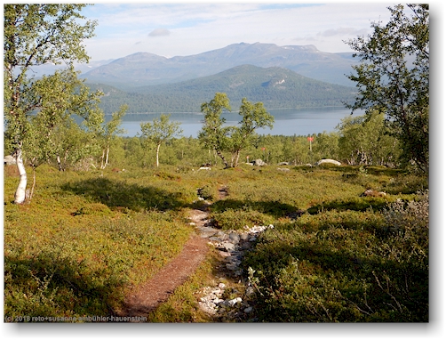 winterweg bei saltoluokta mit langas im hintergrund