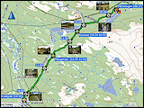 karte und hoehenprofil der wanderung von der partestugan nach kvikkjokk sowie karte der fahrt von kvikkjokk nach arrenjarka