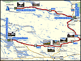 karte und hoehenprofil der fahrt vom camping arrenjarka via jokkmokk und moskosel zum kraja camping arjeplog, der fahrt vom kraja camping arjeplog zum parkplatz auf dem galtisbuouda und zurueck und der kurzwanderung auf dem galtisbuouda
