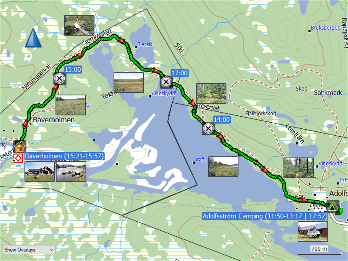 wegstrecke der wanderung vom adolfsstroem camping zur huette bei baeverholmen und zurueck