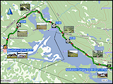 karte und hoehenprofil der fahrt vom kraja camping arjeplog zum adolfsstroem camping sowie der wanderung vom adolfsstroem camping zur huette bei baeverholmen und zurueck