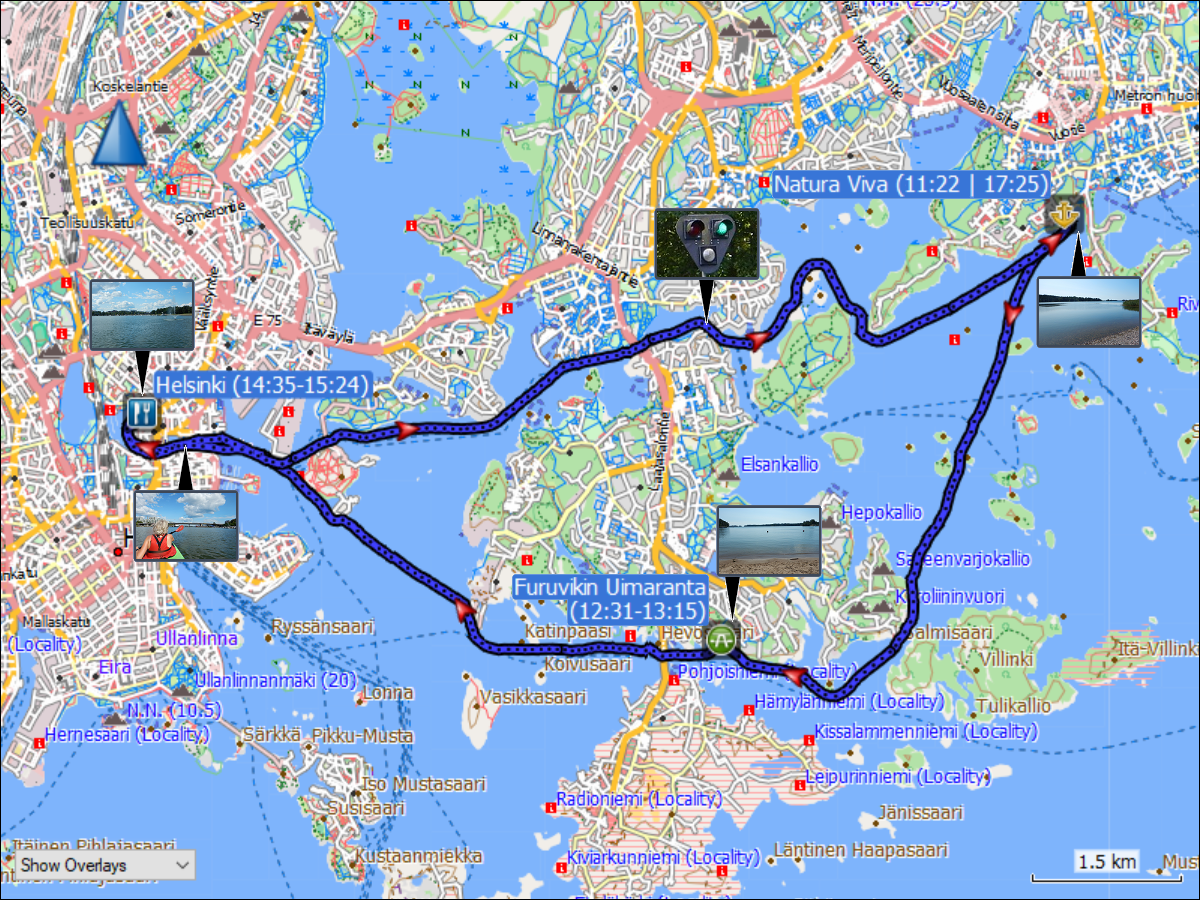 wegstrecke der kajaktour in helsinki