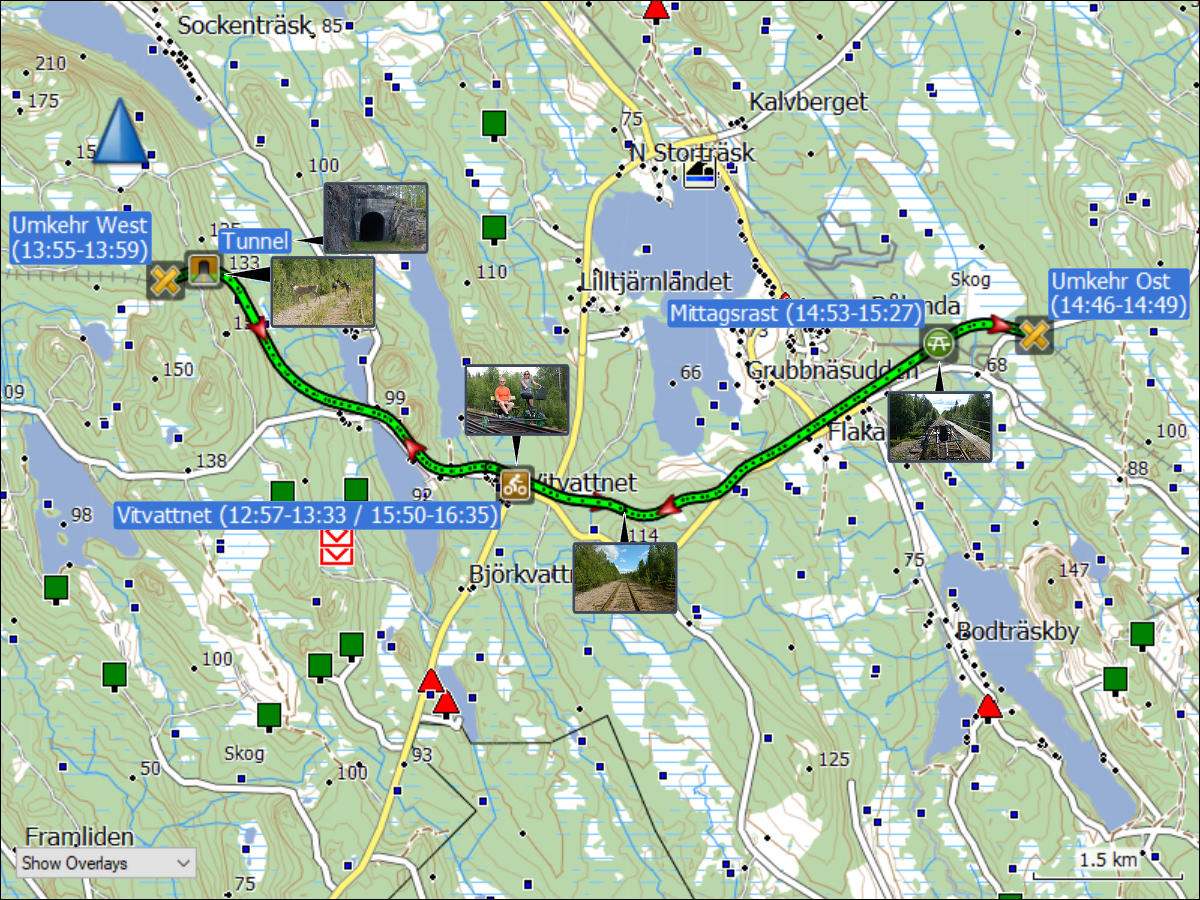 wegstrecke der fahrt mit der draisine bei vitvattnet