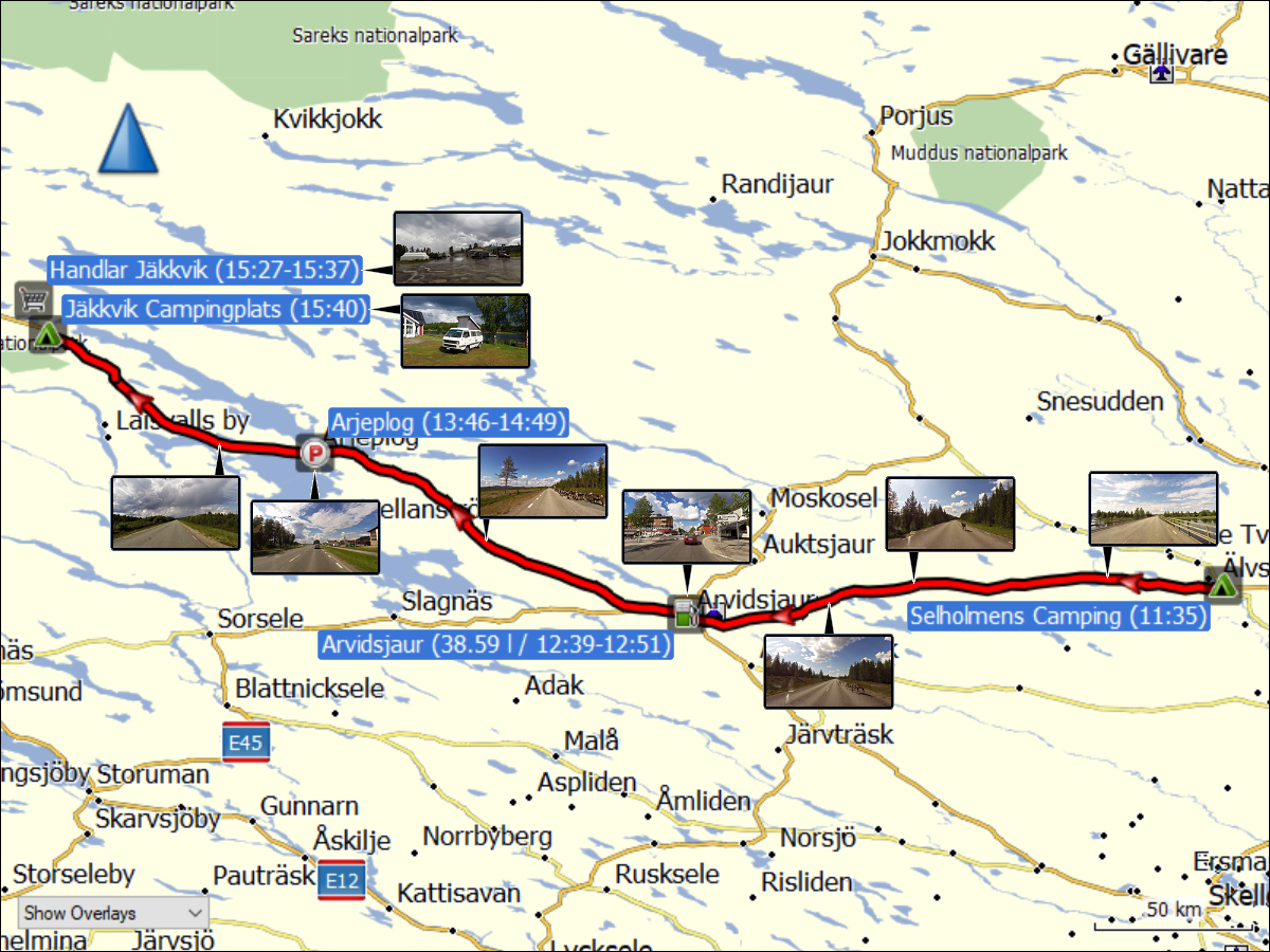 wegstrecke der fahrt aelvsbyn nach jaekkvik