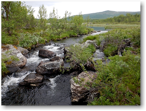 kleiner see mit bach am kungsleden im pieljekaise nationalpark