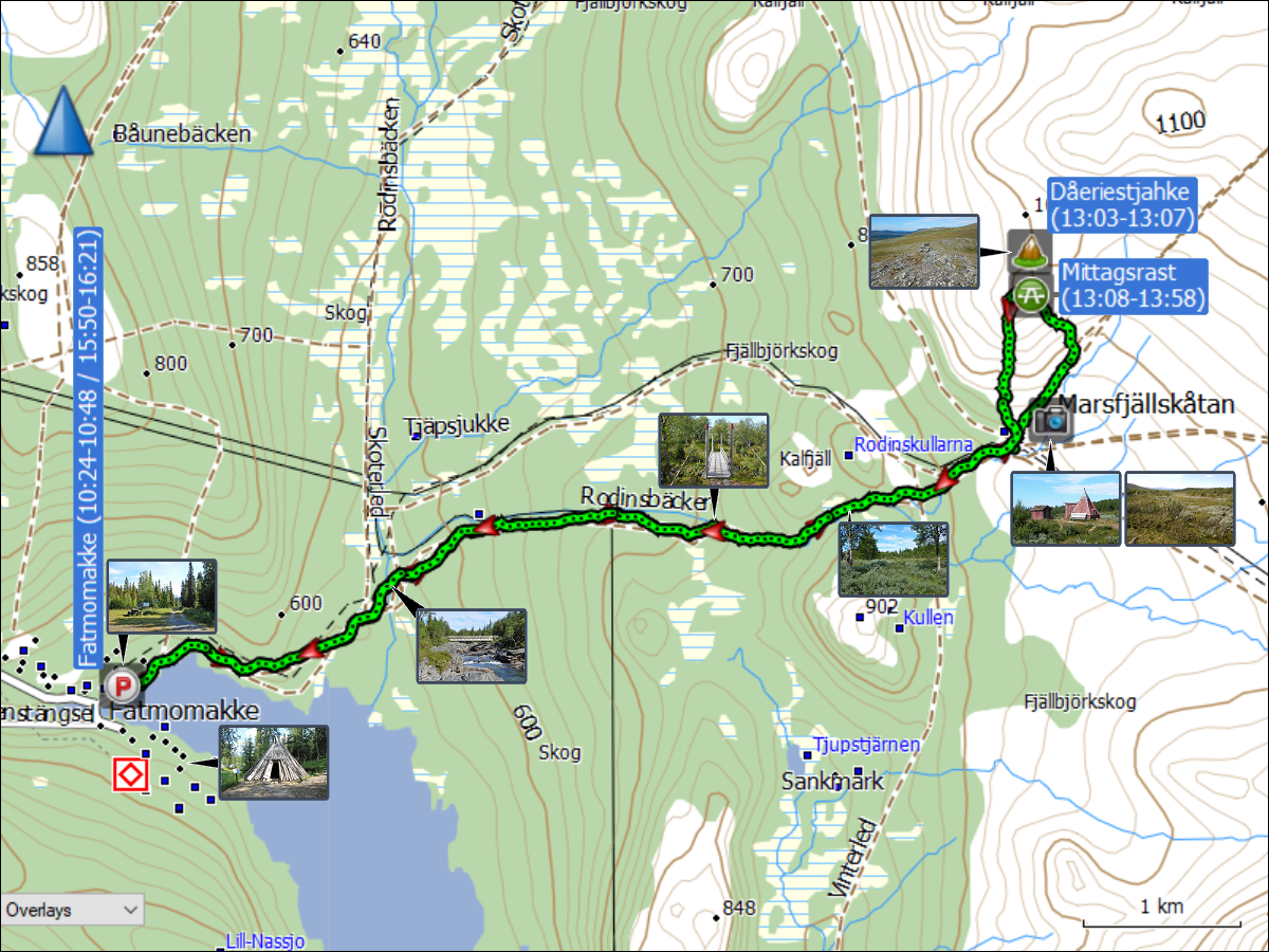 wegstrecke der wanderung von fatmomakke auf das marsfjaell und zurueck