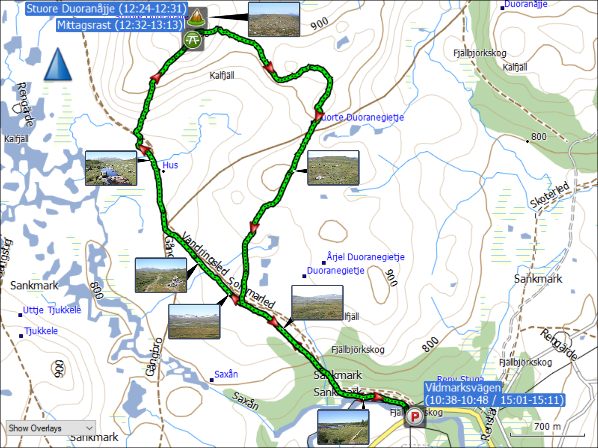 wegstrecke der wanderung vom vildmarksvaegen zum stuore duoranajje und zurueck