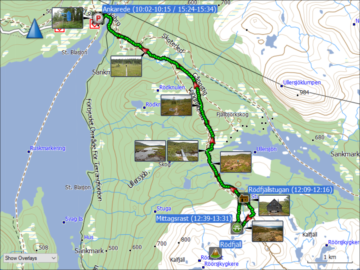 wegstrecke der wanderung von ankarede zum roedfjaell und zurueck