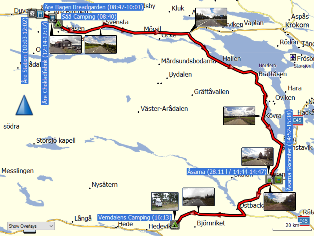 wegstrecke der fahrt vom saa camping via are zum vemdalens camping