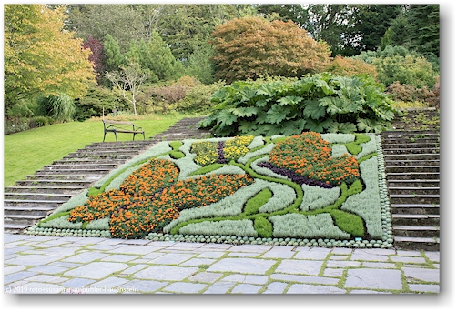 kunstvolles blumenbeet beim eingang zum goeteborgs botaniska traedgard