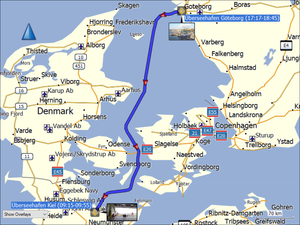wegstrecke der fahrt mit der stena germanica vom ueberseehafen goeteborg zum ueberseehafen kiel