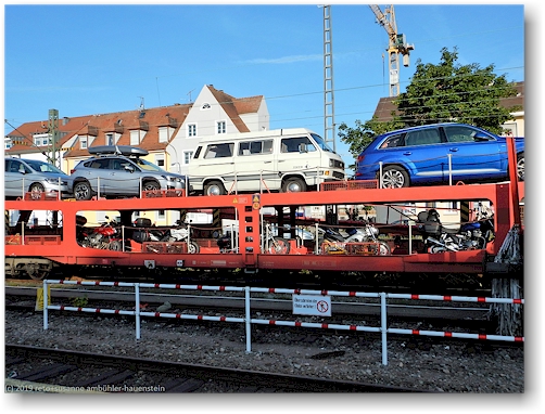 unser jogi auf dem autozug im bahnhof loerrach