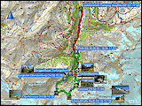 karte der fahrt mit dem fahrrad vom camping jungfrau nach ruetti bei stechelberg, karte und hoehenprofil der wanderung von ruetti zur schmadrihuette und via obersteinberg zurueck nach ruetti, sowie karte der fahrt mit dem fahrrad zurueck nach lauterbrunnen