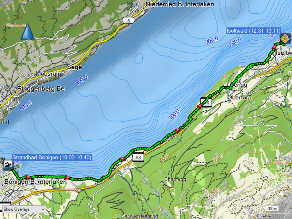 wegstrecke der wanderung von boenigen nach iseltwald
