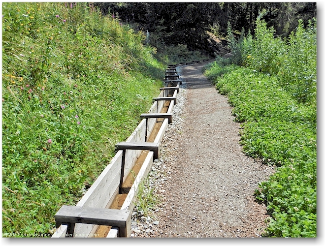 bisse du ro als holzkanal neben wanderweg