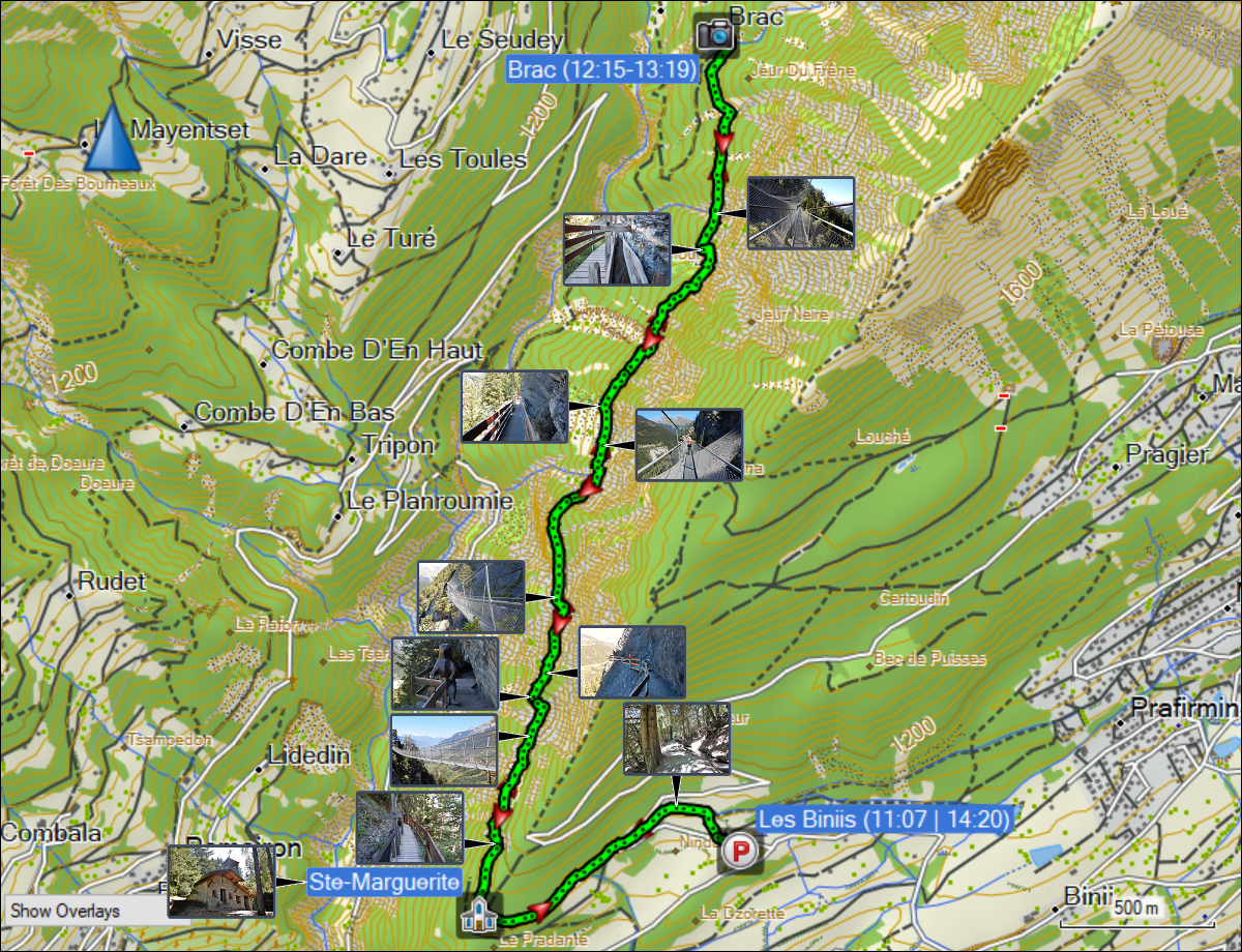 wegstrecke der wanderung von les biniis nach brac und zurueck