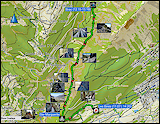 karte und hoehenprofil der fahrt vom chalet carlo in arbaz zum parkplatz bei les biniis und zurueck sowie der wanderung entlang der bisse du torrent-neuf