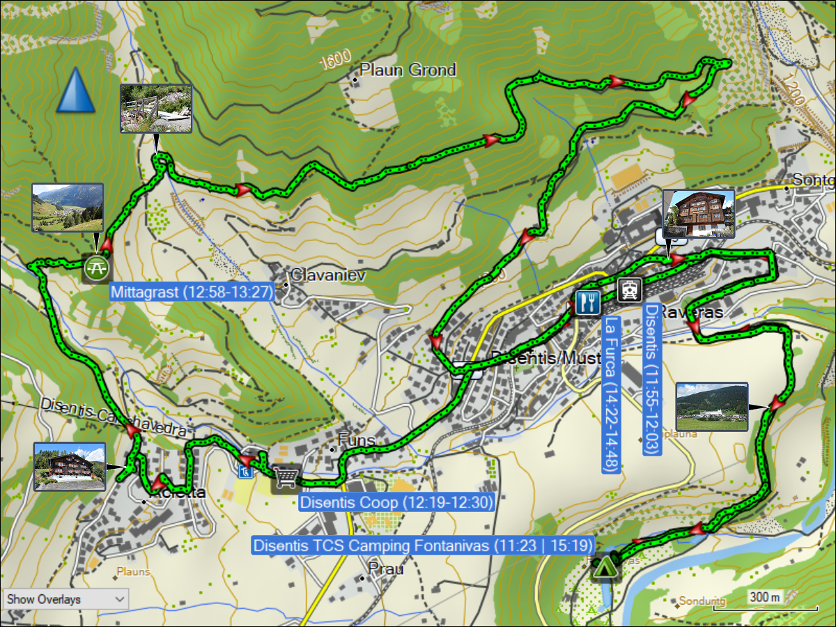 wegstrecke der rundwanderung bei disentis