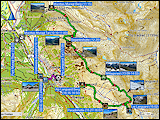 karte des des fussmarsch vom camping plauns morteratsch zum bahnhof morteratsch sowie karte und hoehenprofil der wanderung von muotas muragl via segantinihuette und paradishuette zur alp languard ("steinbockwanderung") plus fussmarsch in pontresina