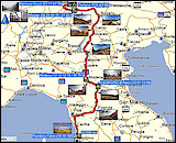 karte und hoehenprofil der fahrt von scuol nach piombino sowie karte der ueberfahrt nach elba und karte der fahrt von portoferraio zum campingplatz la sorgente