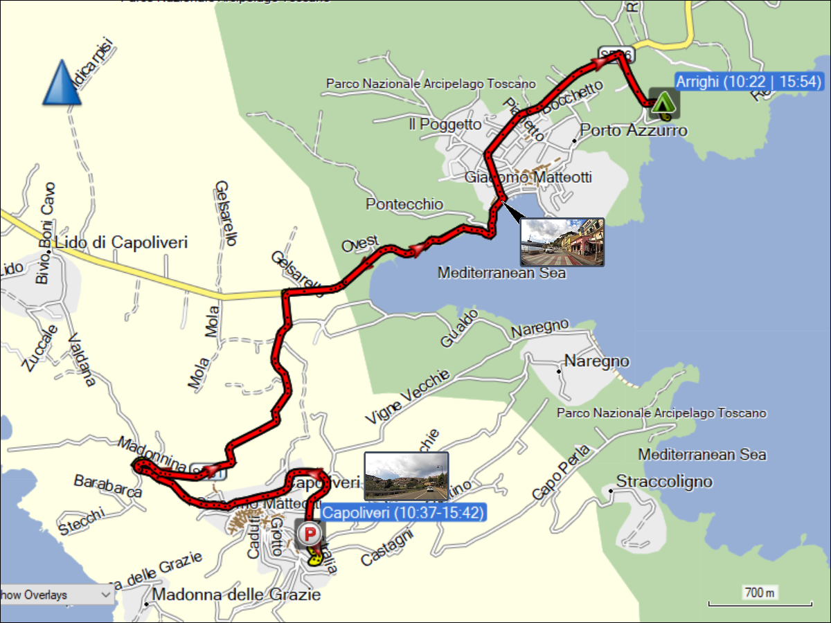 wegstrecke der fahrt von porto azzurro nach capoliveri und zurueck