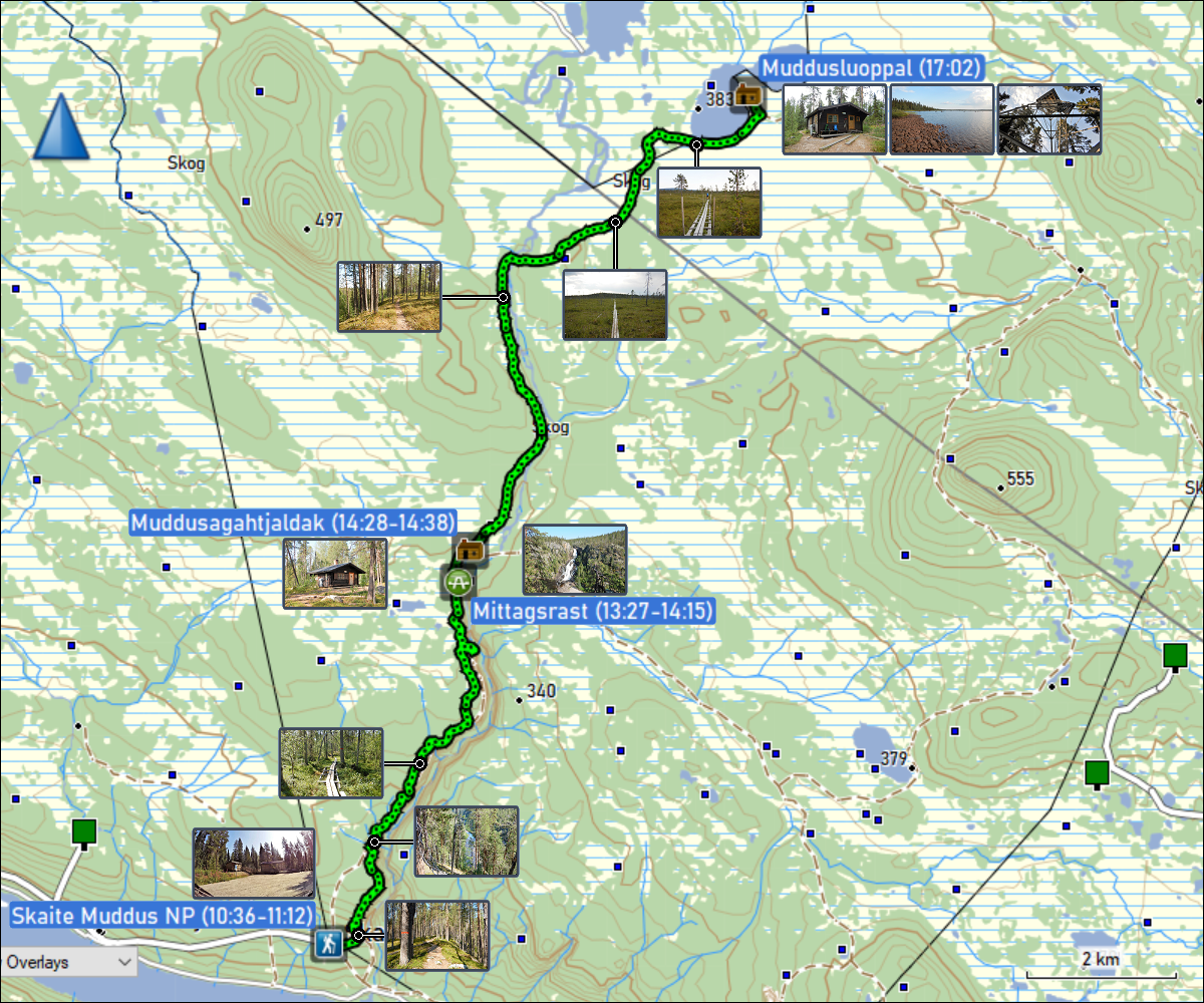 wegstrecke der wanderung vom parkplatz skaite zur muddusluoppal huette im muddus nationalpark
