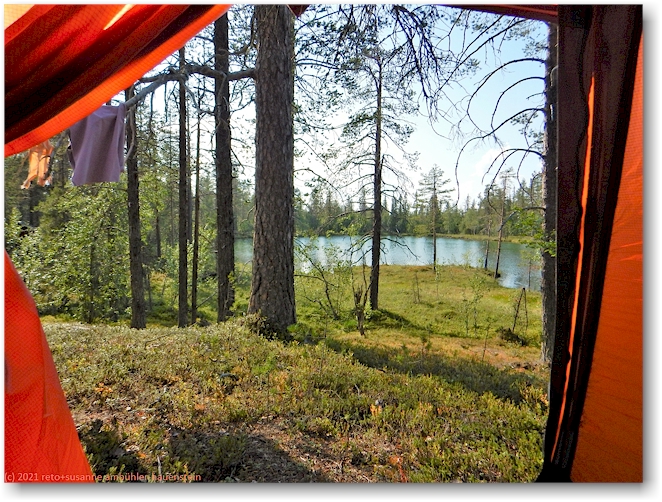 blick aus unserem zelt auf den ramsojaure im muddus nationalpark