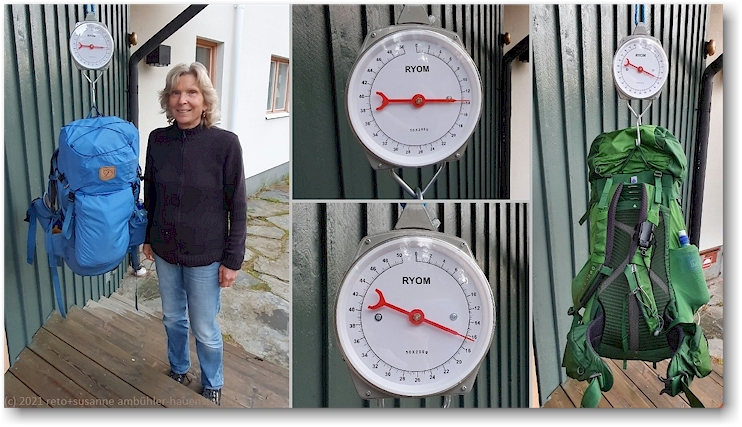 waegen unserer rucksaecke beim visitor center in ammarnaes