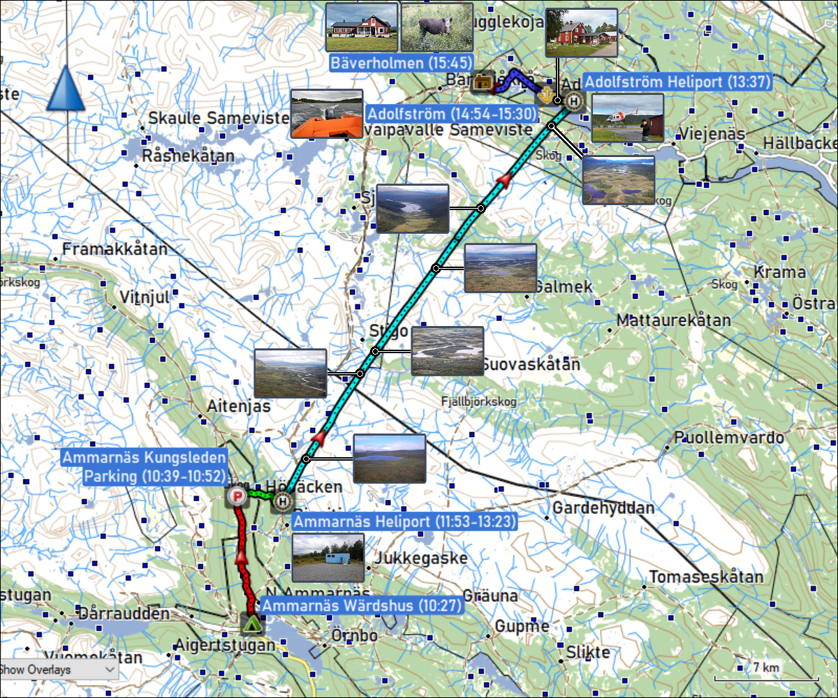 wegstrecke der reise von ammarnaes via adolfstroem nach baeverholmen