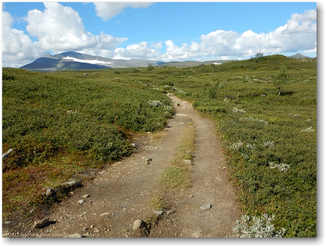 wanderweg mit helagsglaciaeren im hintergrund