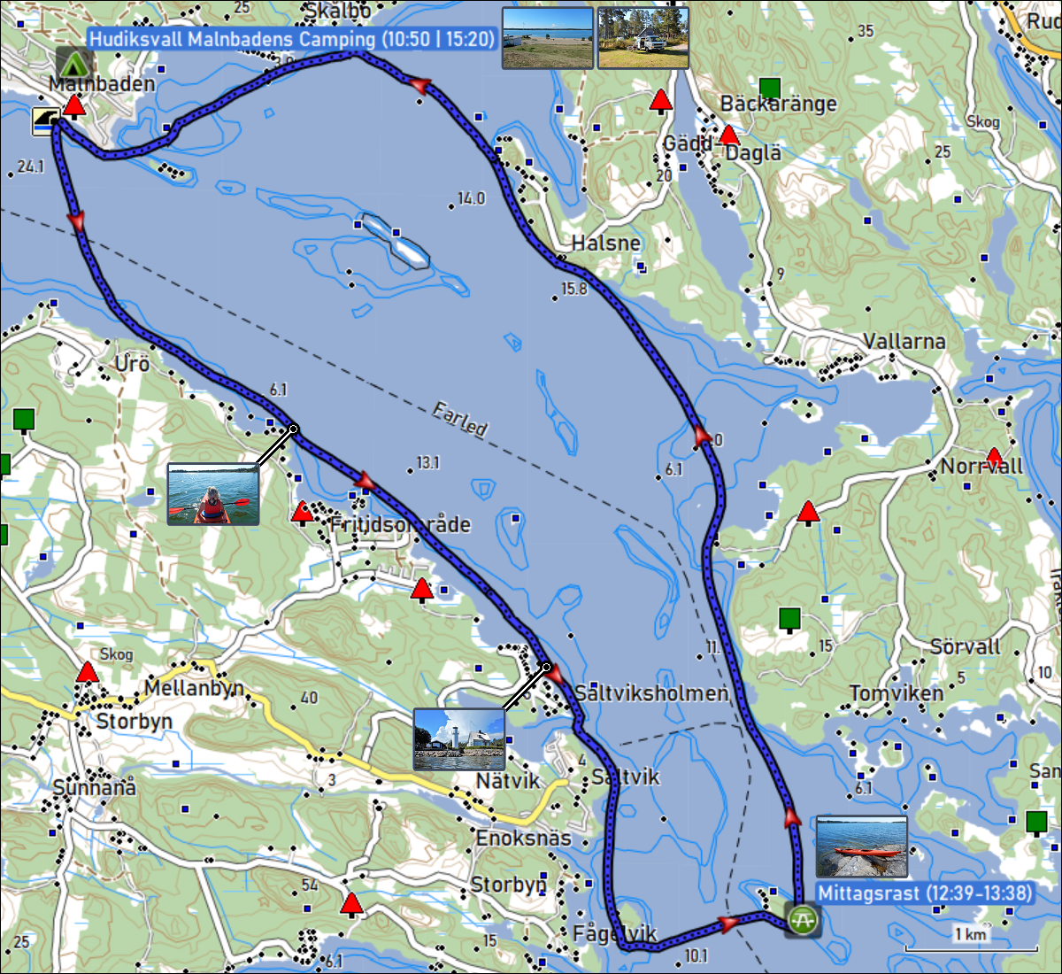 wegstrecke der kajaktour bei hudiksvall