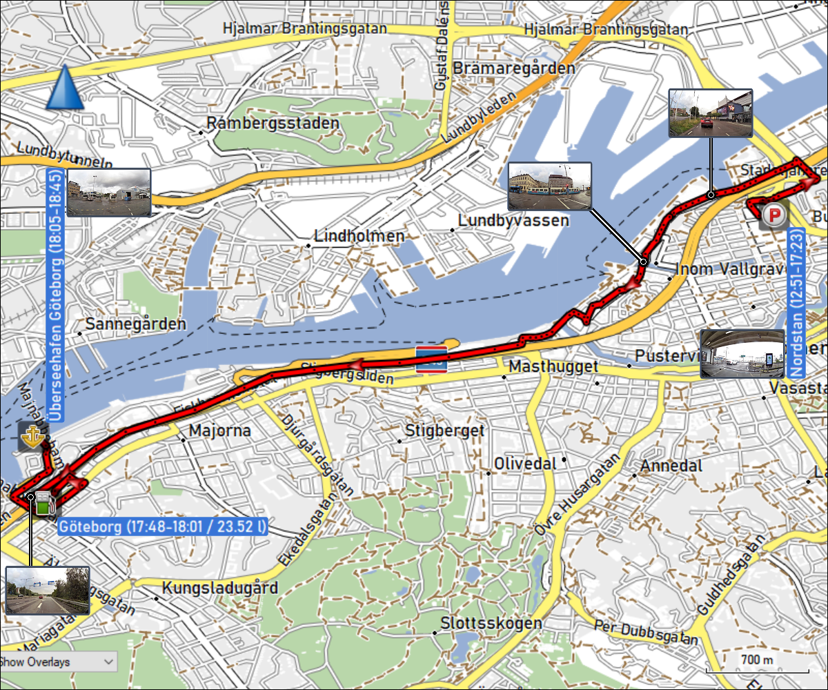 wegstrecke der fahrt vom nordstan zum ueberseehafen in goeteborg