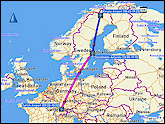 karte fluege zuerich - stockholm und stockholm - kiruna  sowie karte und hoehenprofil fahrt kiruna abisko