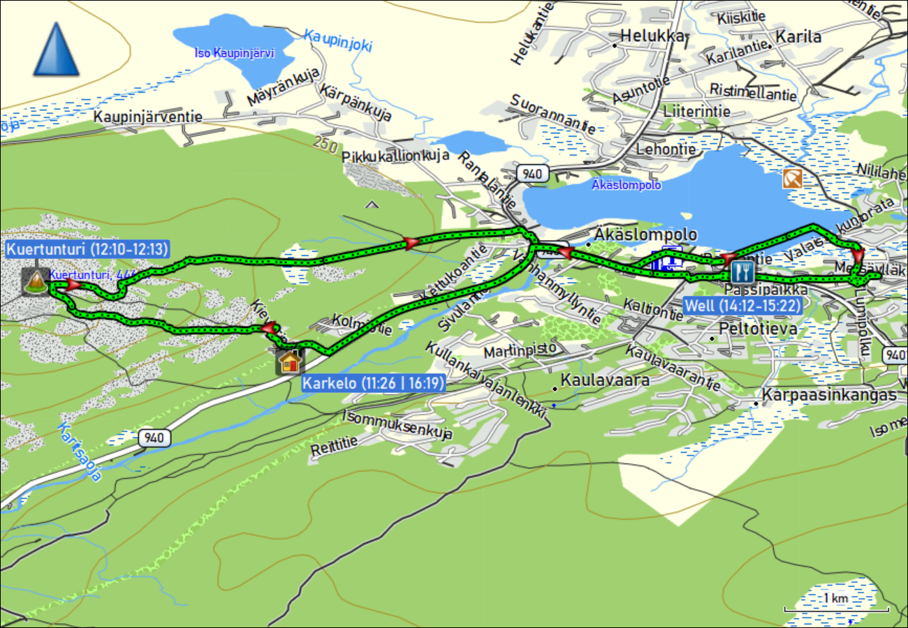 wegstrecke der rundwanderung karkelo - kuertunturi - aekaeslompolo - karkelo