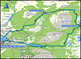 karte und hoehenprofil der langlauf-tour aekaeslompolo - karhukota - kotamaja - aekaeslompolo