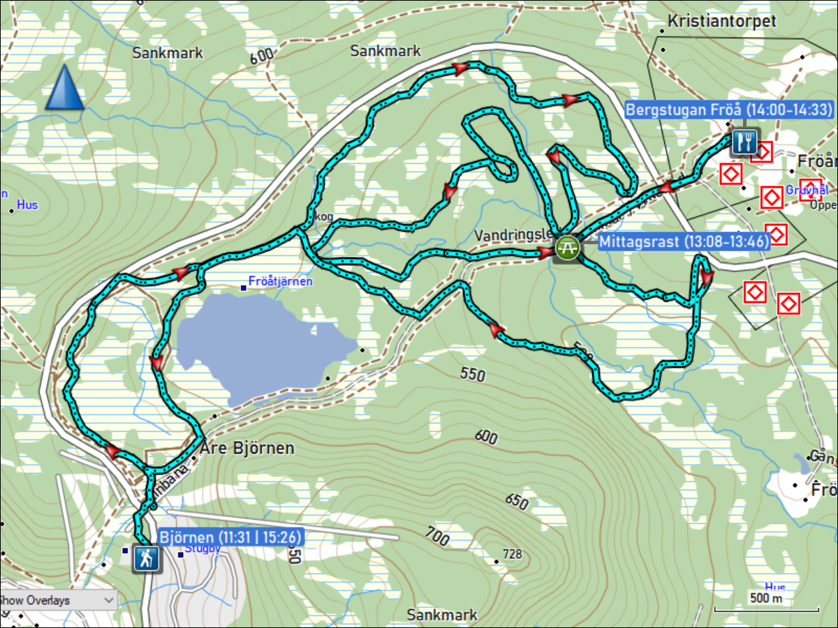 wegstrecke der langlauf-tour bei bjoernen