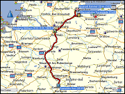karte und hoehenprofil der fahrt von der raststaette harz ost via neustadt in holstein zum ueberseehafen travemuende sowie karte des fussmarsches bei neustadt 