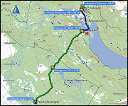 karte der bootsfahrt von kvikkjokk nach mallenjarka und der wanderung von mallenjarka zur tsielekjakkstugan sowie hoehenprofil der wanderung von mallenjarka zur tsielekjakkstugan