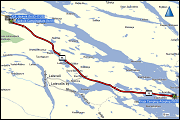 karte der bootsfahrt von vuonatjviken nach riebnes, karte und hoehenprofil der wanderung von riebnes nach jaeckvik sowie karte und hoehenprofil der fahrt von jaeckvick nach arjeplog