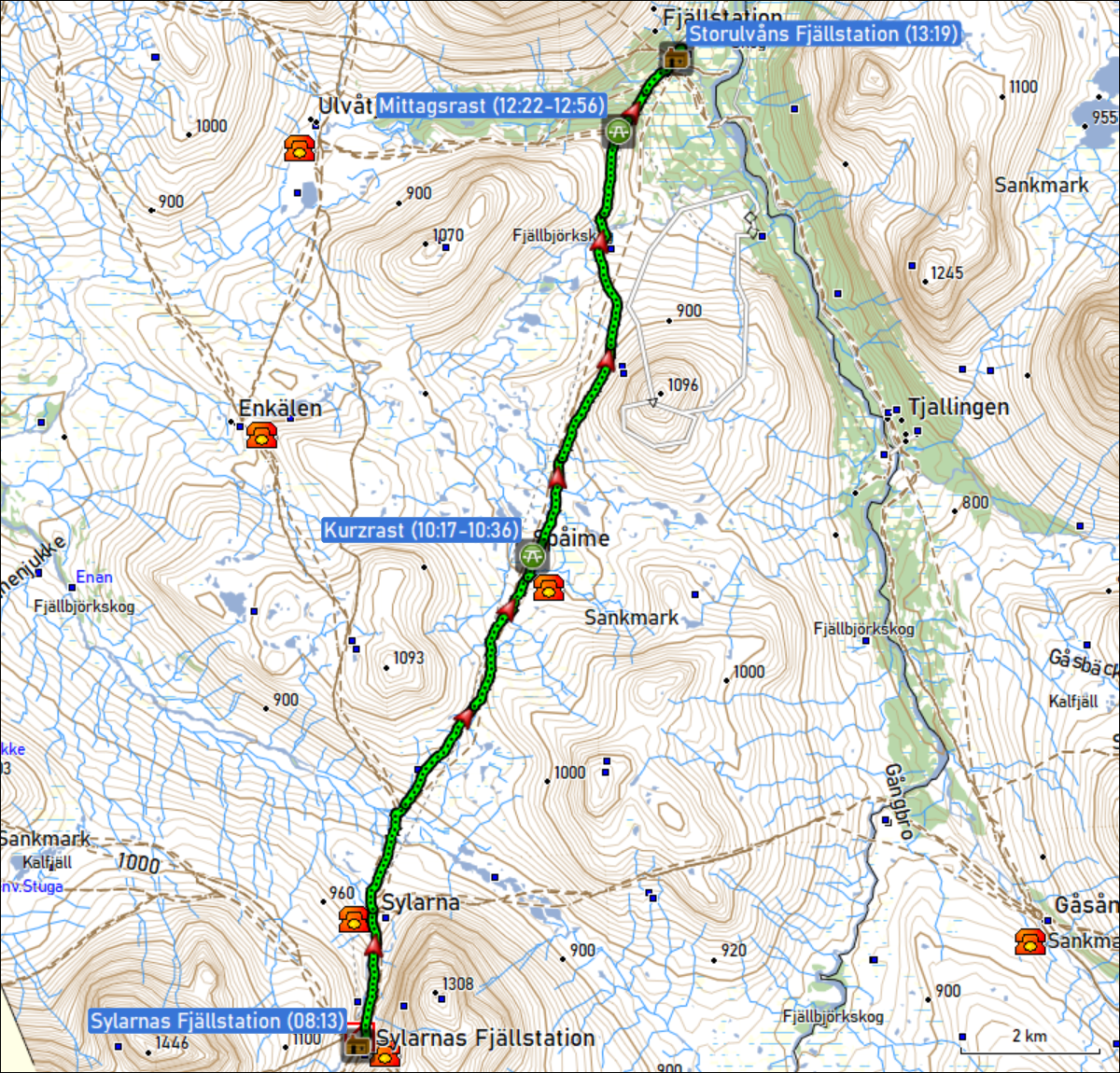 wegstrecke der wanderung von der sylarnas fjaellstation zur storulvans fjaellstation