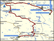 karte und hoehenprofil der wanderung von der sylarnas fjaellstation zur storulvans fjaellstation sowie der fahrt von der storulvans fjaellstation nach roros