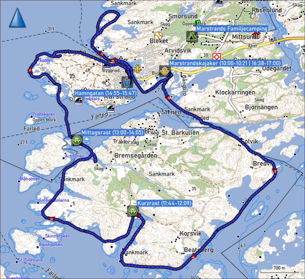 wegstrecke der kajaktour bei marstrand