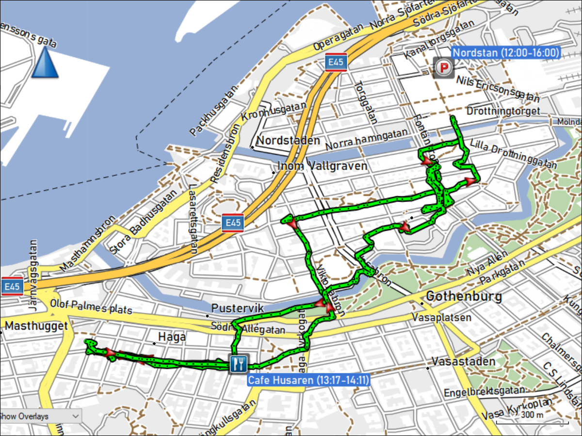 wegstrecke des stadtbummel durch goeteborg