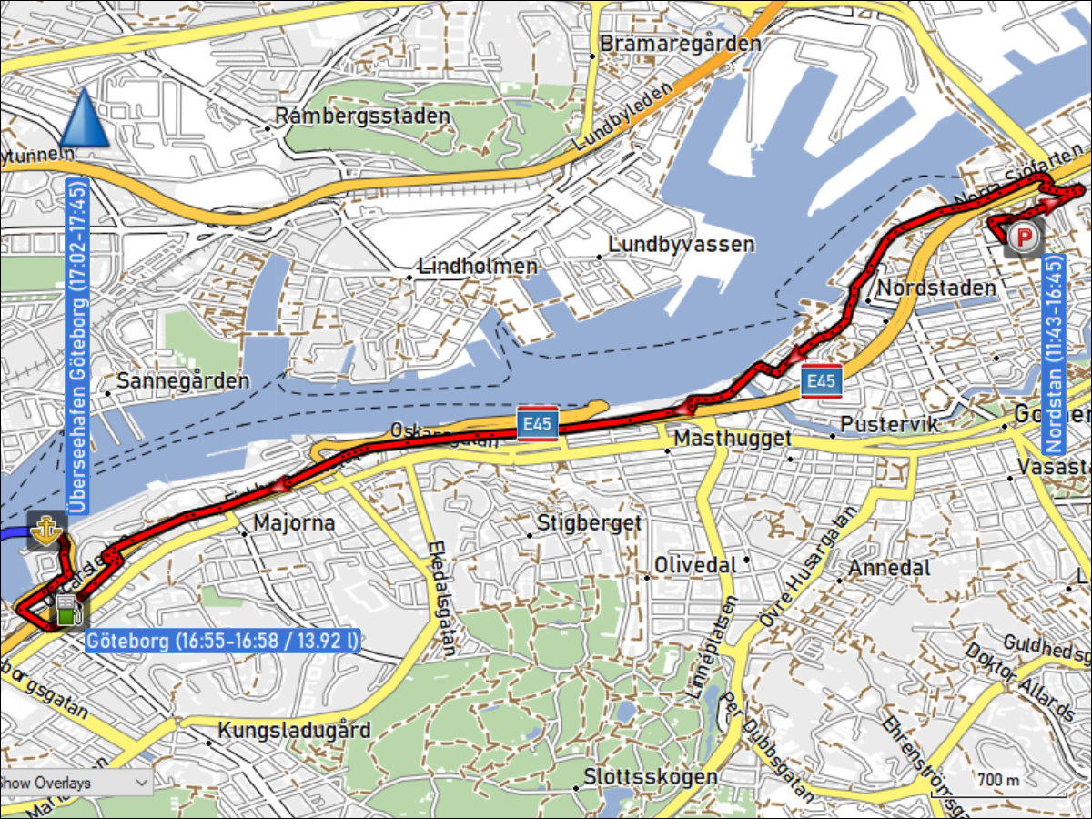 wegstrecke der fahrt vom nordstan zum ueberseehafen in goeteborg