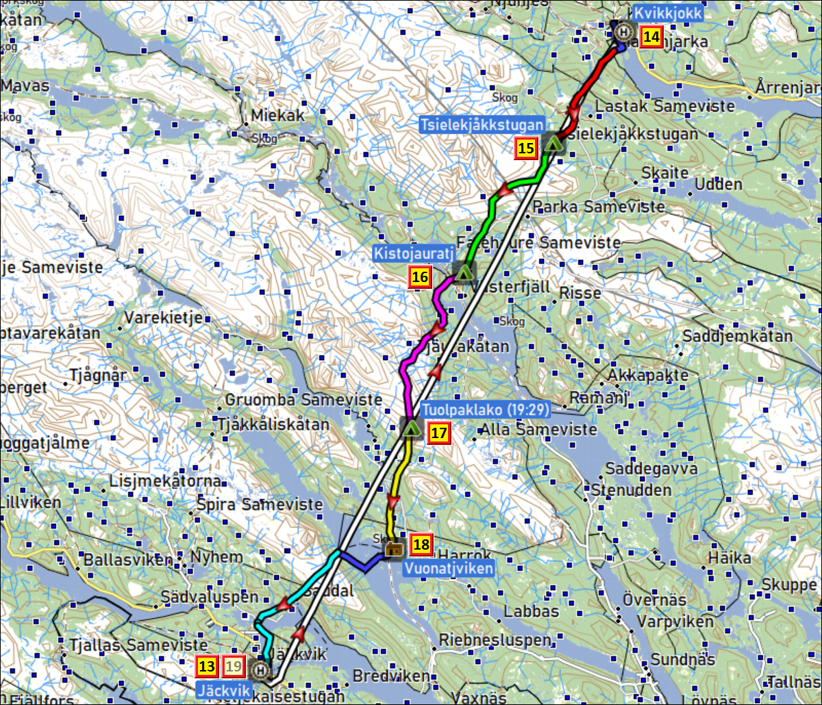 zurueckgelegte wegstrecken auf dem kungsleden zwischen kvikkjokk und jaeckvik mit tageszielen