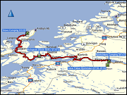 karte und hoehenprofil der fahrt vom bjoerklidens camping zum stave camping, karte der fahrt vom stave camping zum andenes hvalsenter und zurueck sowie karte der walbeobachtungstour
