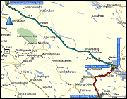 karte der busfahrt von der groevelsjoen fjaellstation zum mora resecentrum, karte und hoehenprofil der fahrt vom mora first camp zum vansbro camping sowie karte der fahrten in vansbro
