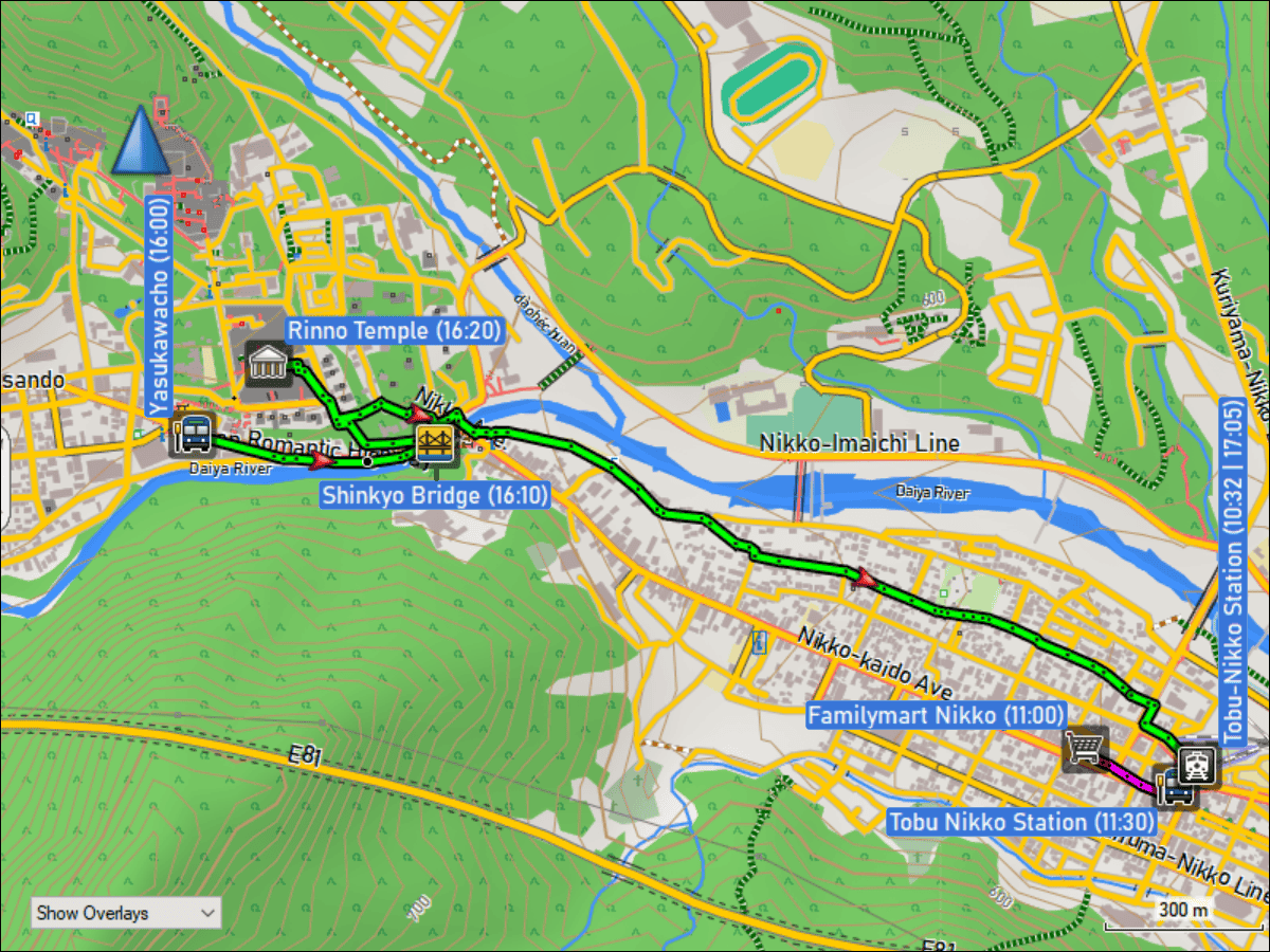 wegstrecke der fussmaersche in tobu-nikko